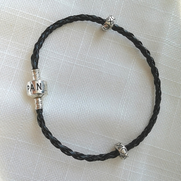 NWOT Pandora cord bracelet black + spacer charms